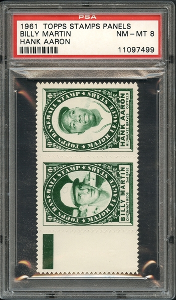 1961 Topps Stamps Panels Hank Aaron Billy Martin PSA 8 NM-MT
