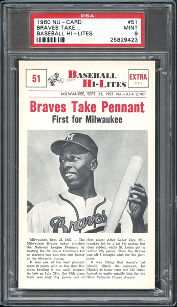 1960 Nu-Card Baseball Hi-Lites #51 Braves Take Pennant PSA 9 MINT