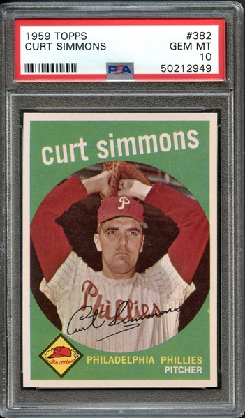 1959 Topps #382 Curt Simmons PSA 10 GEM MINT POP 1