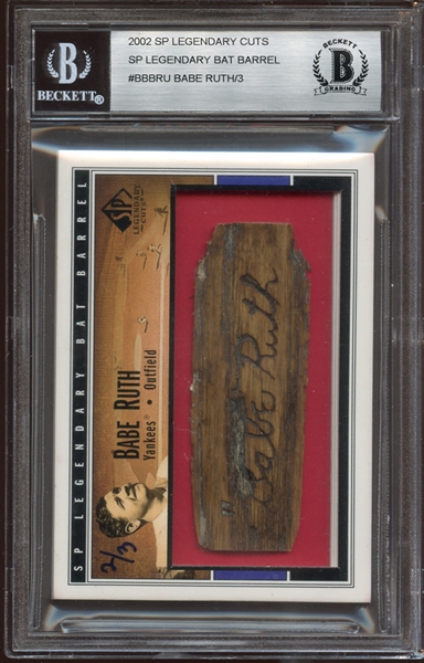 2002 SP Legendary Cuts SP Legendary Bat Barrel #BBBRU Babe Ruth 2/3
