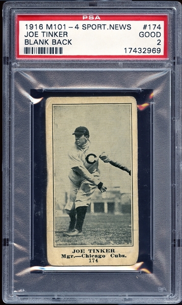 1916 M101-4 Sporting News #174 Joe Tinker Blank Back PSA 2 GOOD