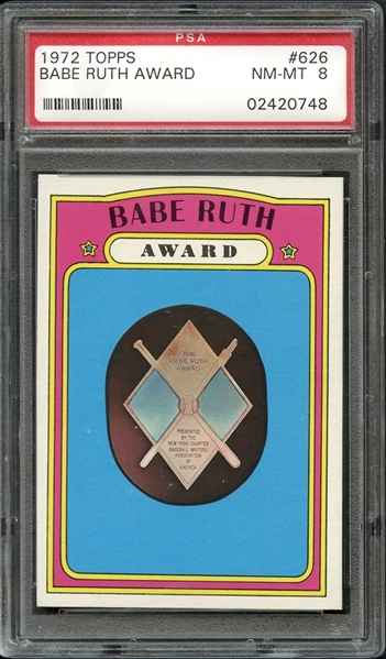1972 Topps #626 Babe Ruth Award PSA 8 NM-MT