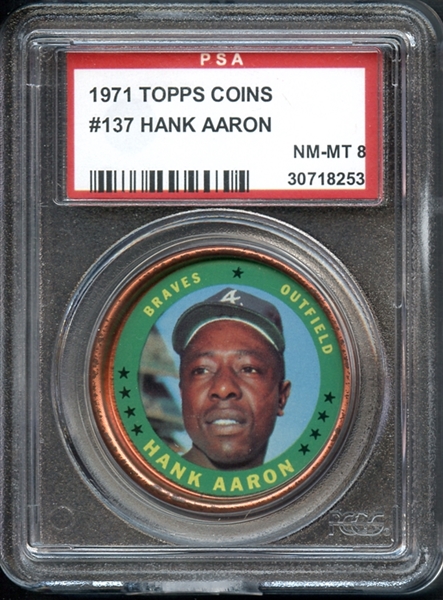 1971 Topps Coins #137 Hank Aaron PSA 8 NM-MT