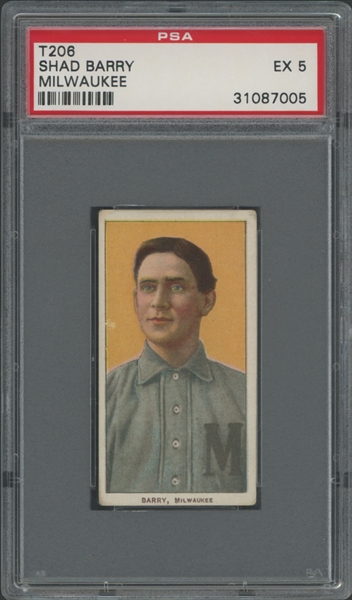 1909-11 T206 Sweet Caporal Shad Barry Milwaukee 350/25 PSA 5 EX