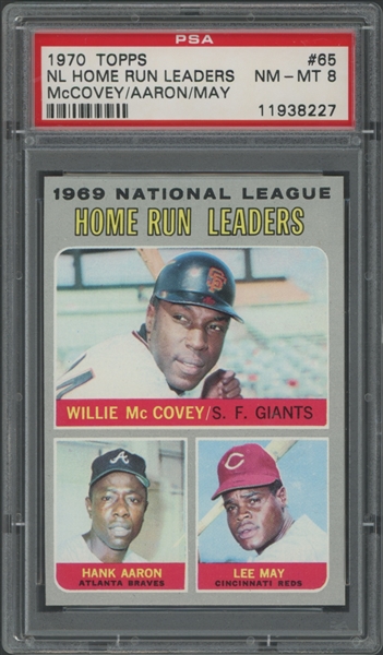 1970 Topps #65 NL Home Run Leaders McCovey/Aaron/May PSA 8 NM-MT
