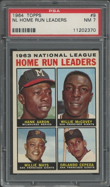 1964 Topps #9 NL Home Run Leaders Aaron/ McCovey/Mays/ Cepeda PSA 7 NM