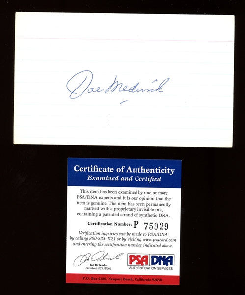 Joe Medwick Signed 3x5 Index Card PSA/DNA