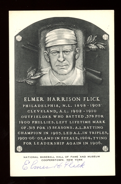 Elmer Flick Signed B&W Hall of Fame Plaque JSA