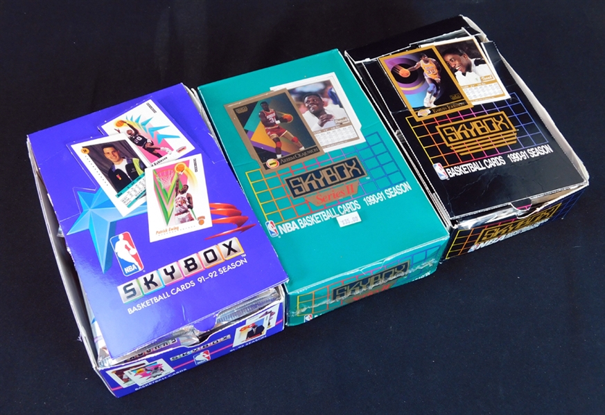 1990-91 Skybox Series I and II and 1991-92 Skybox Basketball Unopened Wax Box Group of (3)