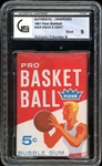 1961 Fleer Basketball 5 Cent Wax Pack McCarthy Front/Hundley Back GAI 9 MINT
