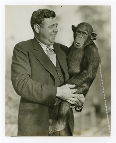 1928 Babe Ruth Meets Miko The Monkey At The St. Louis Zoo