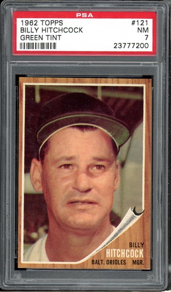 1962 Topps #121 Billy Hitchcock Green Tint PSA 7 NM
