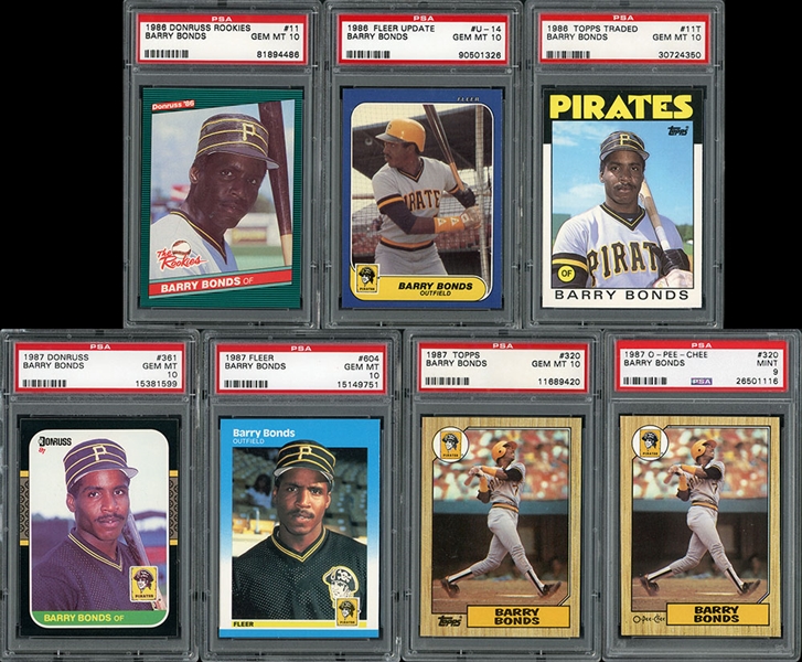 1986-87 Barry Bonds Rookie Card Group Of 7 PSA Graded Cards