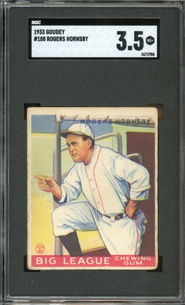 1933 Goudey #188 Rogers Hornsby SGC 3.5 VG+