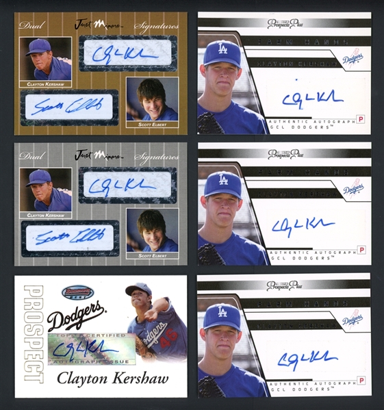 2006-07 Clayton Kershaw Group Of 6 Autographed Cards