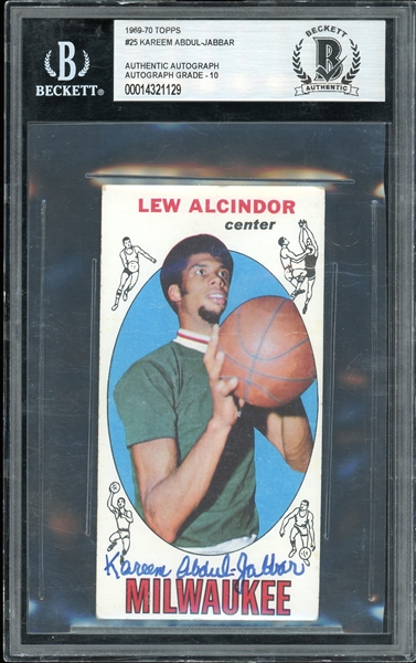 1969-70 Topps #25 Lew Alcindor (Kareem Abdul-Jabbar) Authentic Autograph BGS AUTO 10