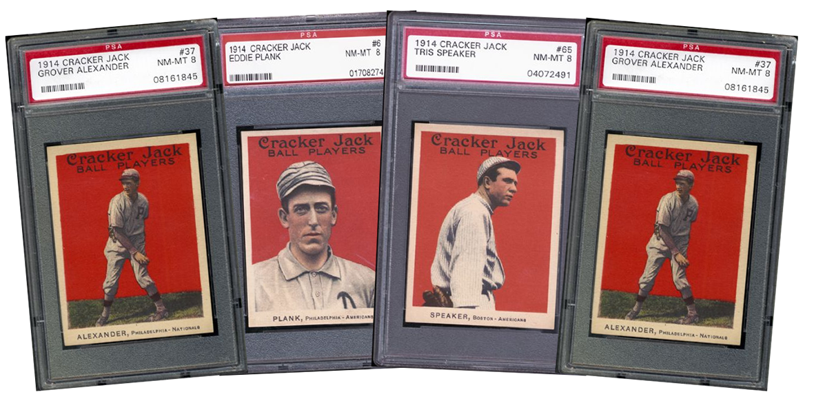 vintage baseball cards, cracker jacks, Alamo collection.